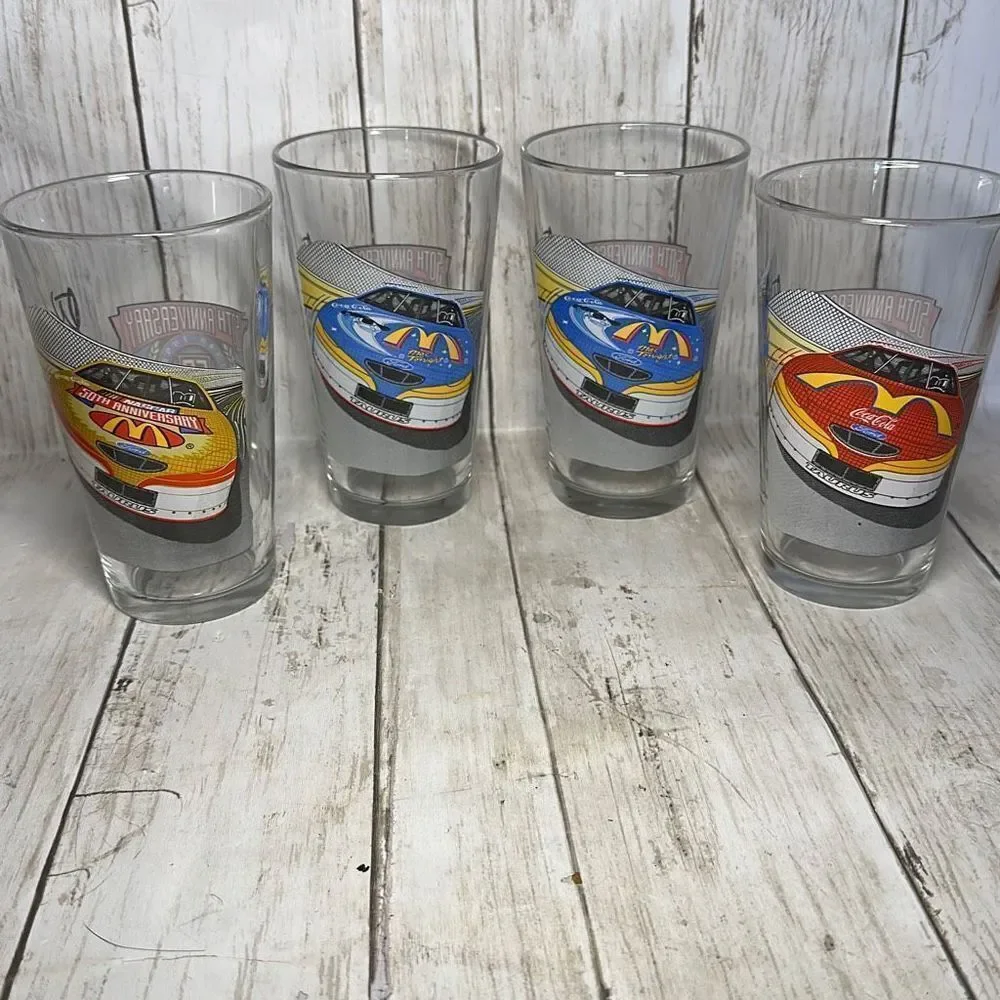 Vintage 1998 Nascar 50th Anniversary Bill Elliot McDonald's Pint Drinking Glasse